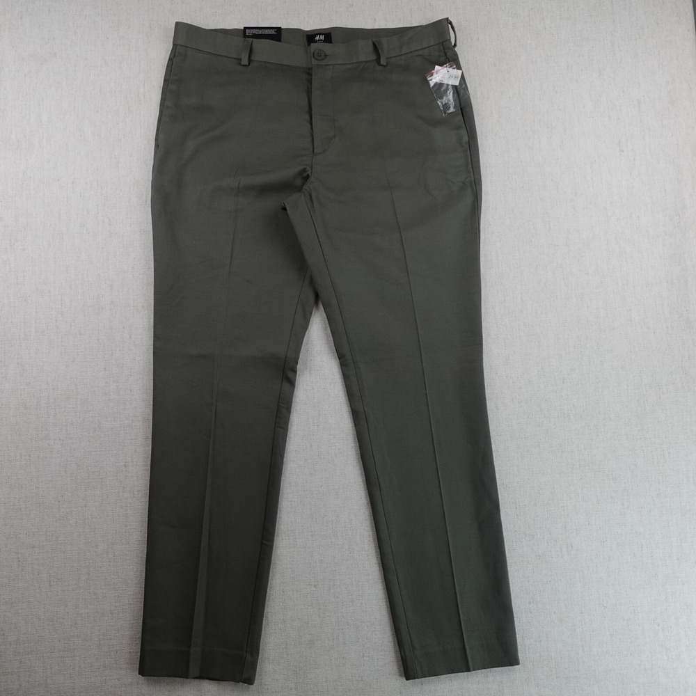 H & M Pants Mens 38‎ Chino Grey Mid Rise Slim Fit Flat Front Corporate Office